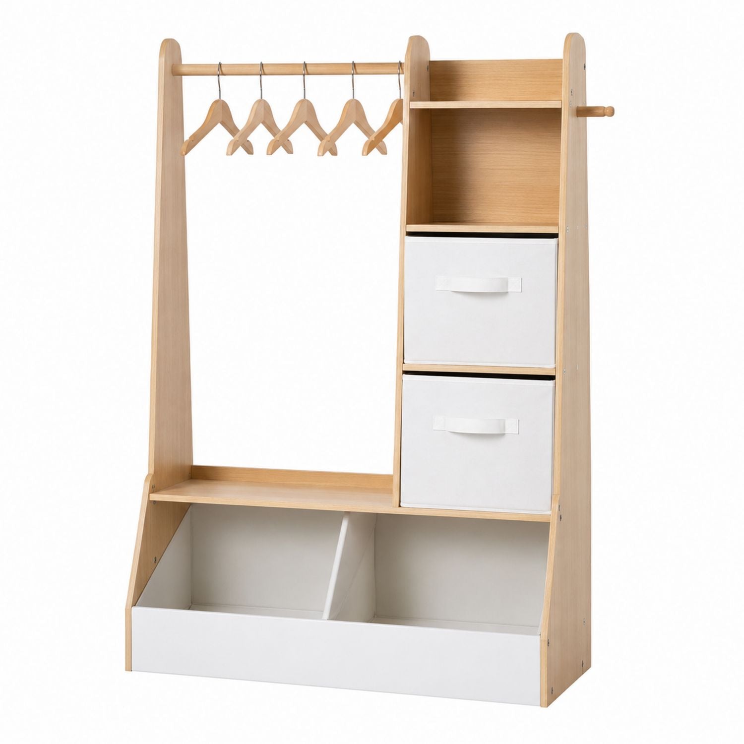 Wood Clothing Rack with Storage Shelves and Polyester Bins Natural/White 100x40x120cm