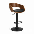 Adjustable Walnut Bar Stool with Black PU Leather and Metal Base