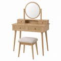 Wood Vanity Set with Mirror and Stool Natural Finish