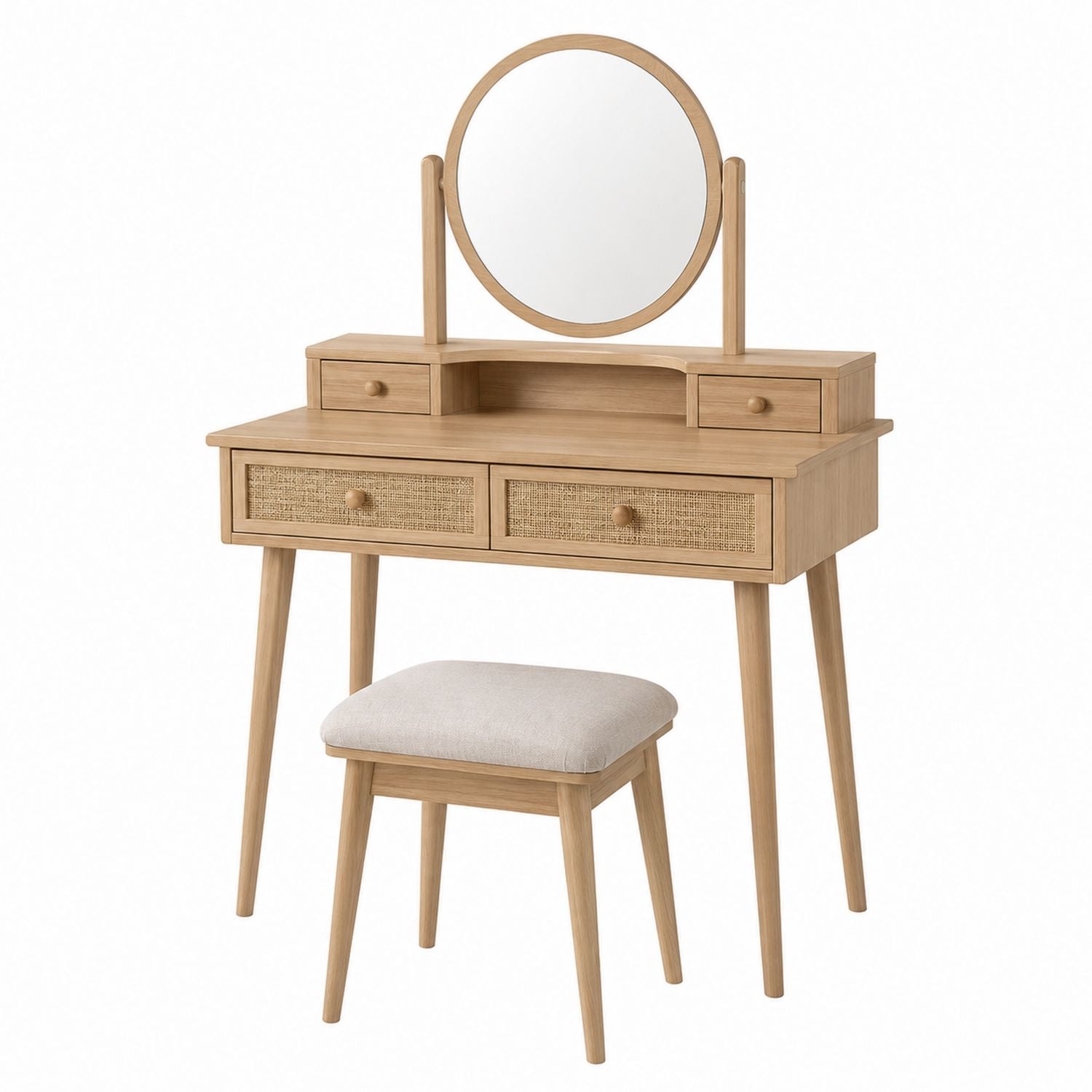Wood Vanity Set with Mirror and Stool Natural Finish
