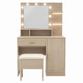 Vanity Table Set with Mirror and LED Lights, Wood, Beige, Includes Stool, 120cm x 40cm x 140cm