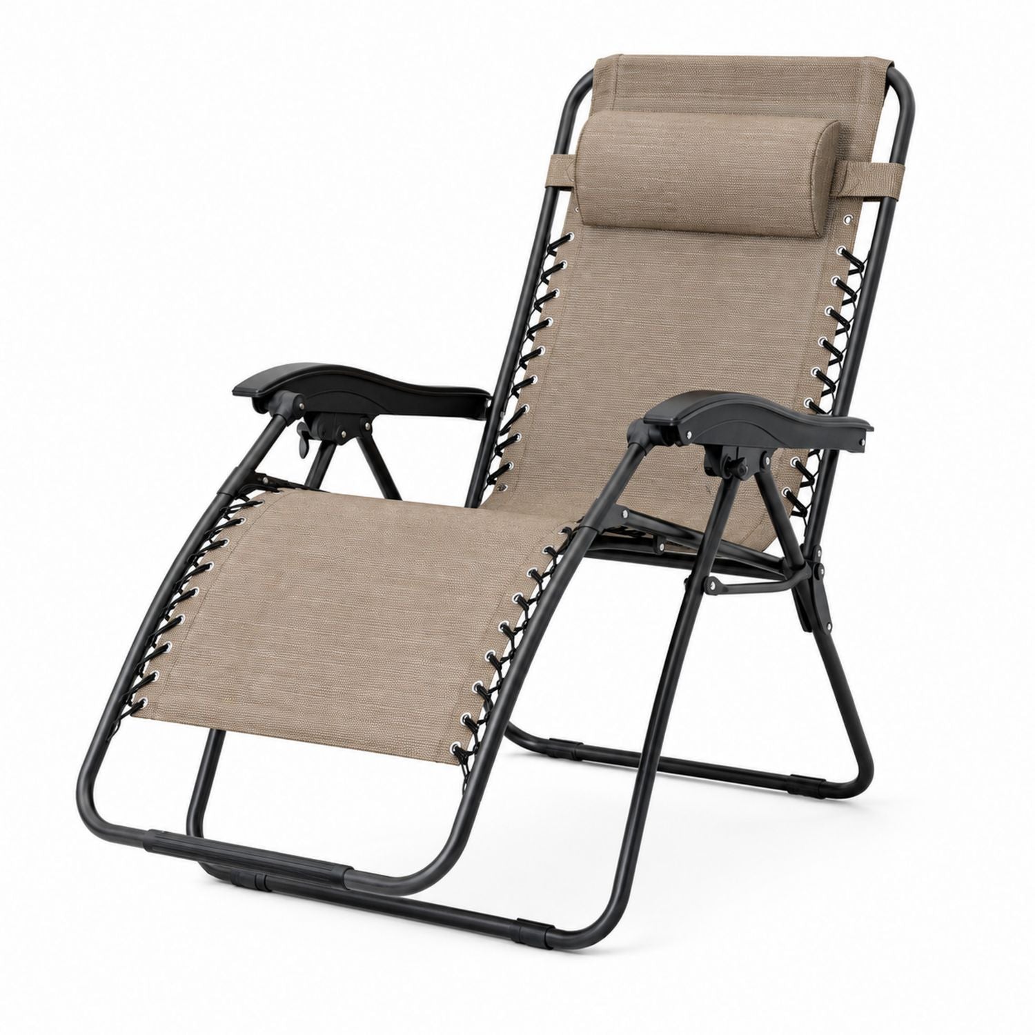 Outdoor Adjustable Reclining Lounger Steel Frame Beige