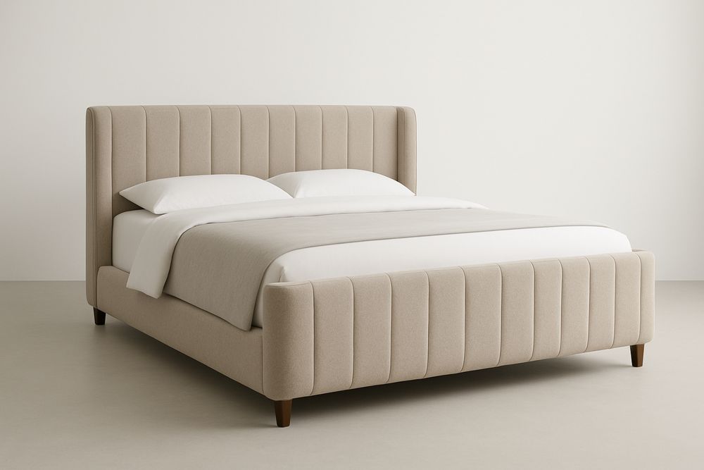 Upholstered Platform Bed Beige Polyester Fabric