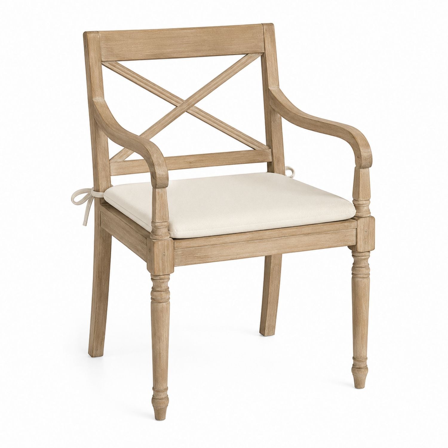 Outdoor Armchair Acacia Wood with Beige Polyester Cushion