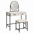 Vanity Set with LED Mirror, Faux Marble Top, Metal Frame, White/Black, 80cm