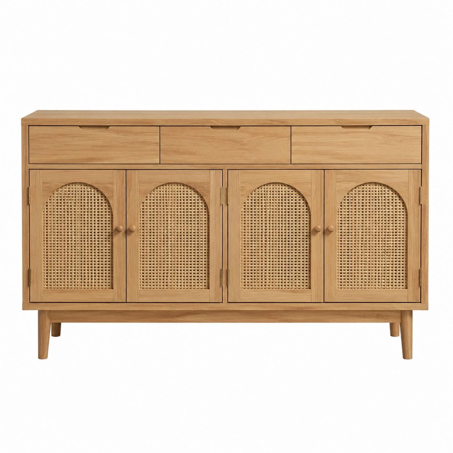 Oak and Rattan Sideboard with Drawers 150cm x 40cm x 85cm