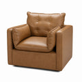 Brown Faux Leather Armchair with Button-Tufted Backrest