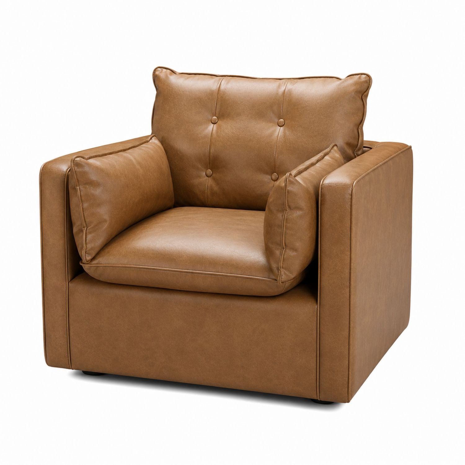 Brown Faux Leather Armchair with Button-Tufted Backrest
