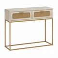 Wood and Cane Console Table with Metal Frame Beige and Natural 112cm