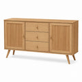 Solid Wood Sideboard with 3 Drawers and 2 Cabinets in Natural Oak
