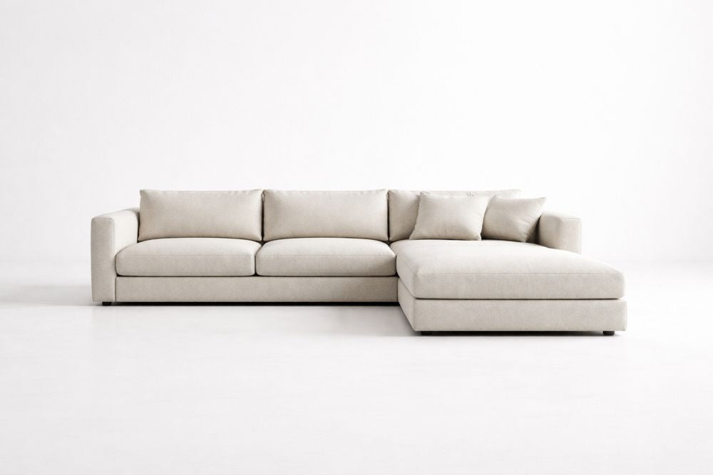 Beige Fabric L-Shaped Sectional Sofa