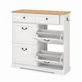 MDF Shoe Storage Cabinet with Tipping Drawers and Hooks 120x100x40 cm White and Natural Wood