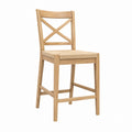 Wooden Bar Stool with Woven Rattan Seat Light Oak Finish