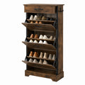 Wooden Shoe Storage Cabinet with Drawer and Hooks Brown 45.3in x 23.6in x 9.4in