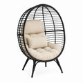 Outdoor Egg Chair with Wicker Rattan and Steel Frame, Beige Cushions