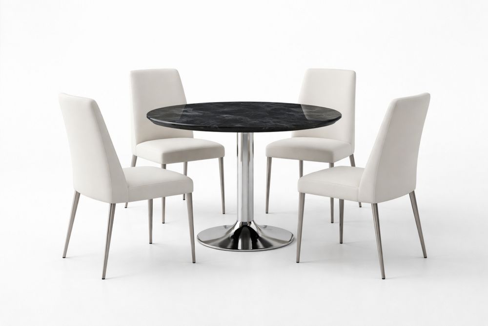 Round Dining Table Set with Marble Top and Upholstered Chairs