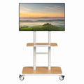 Mobile TV Stand with Wooden Shelves and Metal Frame for 32-65 inch Screens