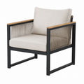 Outdoor Metal and Wood Armchair with Beige Cushions