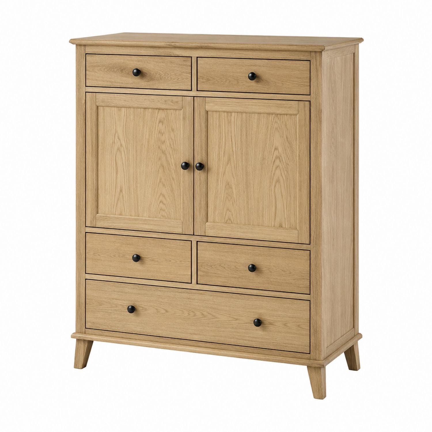 Oak Wood Dresser with 5 Drawers and Cabinet