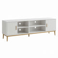 White MDF TV Stand with Metal Legs, 2 Cabinets, 4 Shelves, 150cm
