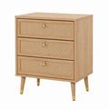 Wood Nightstand with Rattan Drawers and Metal Accents 3-Drawer - 23.6in x 15.7in x 27.6in