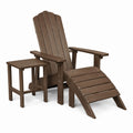 Outdoor Adirondack Chair Set with Ottoman and Side Table Brown Plastic