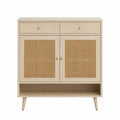 Wood Shoe Storage Cabinet with Rattan Doors and Drawers 80x35x90cm