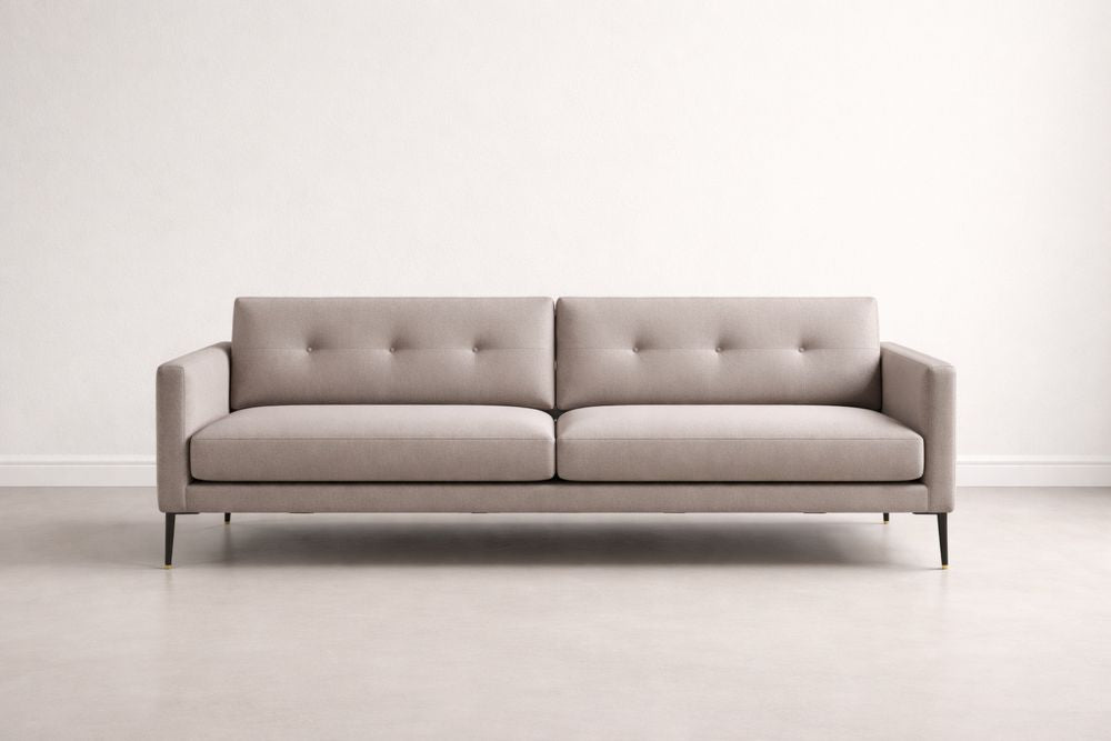 Beige Upholstered Fabric Sofa with Metal Legs