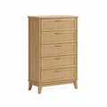 Oak Wood Cane 5-Drawer Dresser