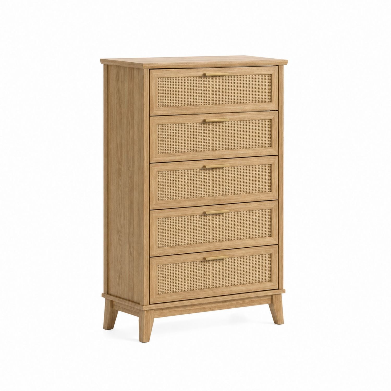 Oak Wood Cane 5-Drawer Dresser