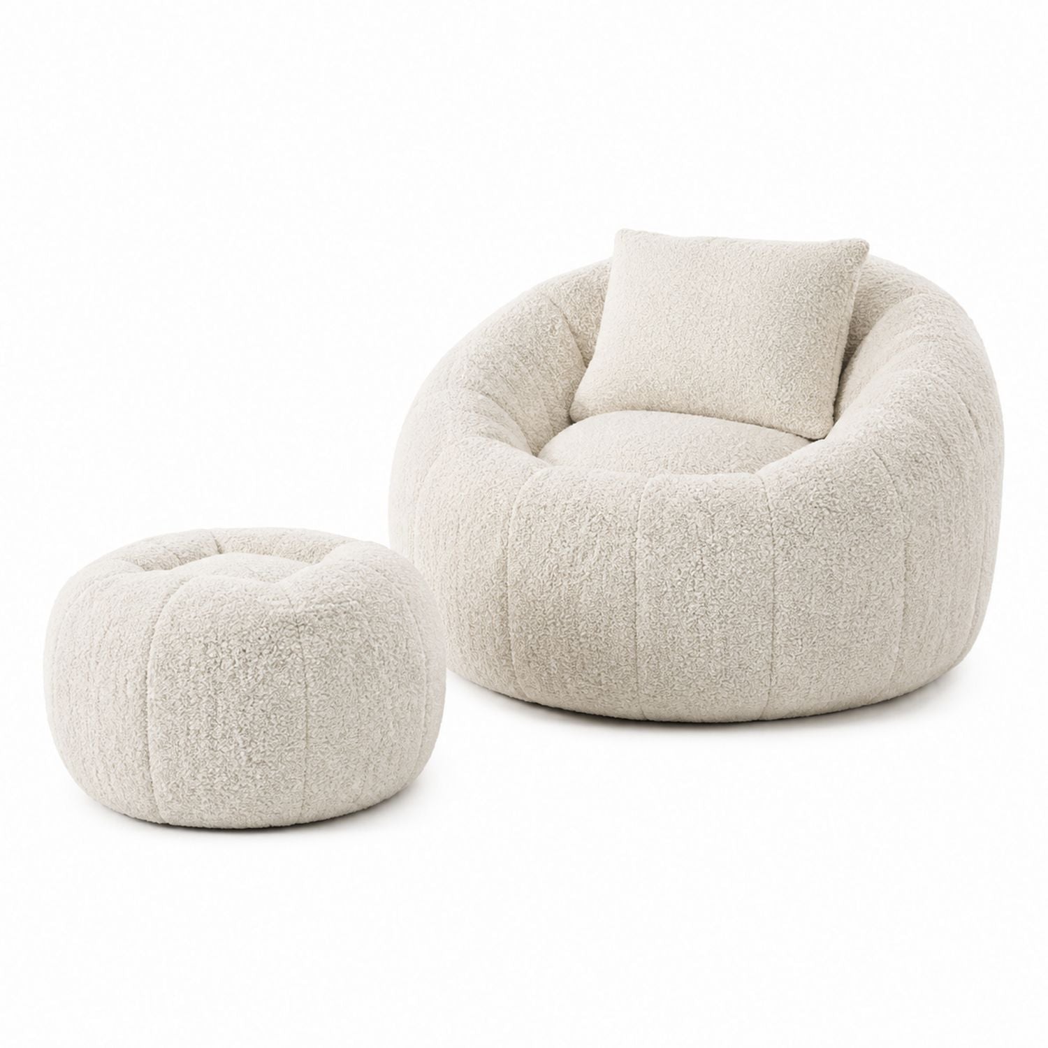 Two-Piece Sherpa Fabric Sofa Set with Ottoman Beige