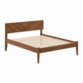 Walnut Solid Wood Queen Bed Frame with Chevron Headboard