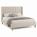 Upholstered Platform Bed Polyester Fabric with Vertical Channel Tufting and Wooden Legs King Size