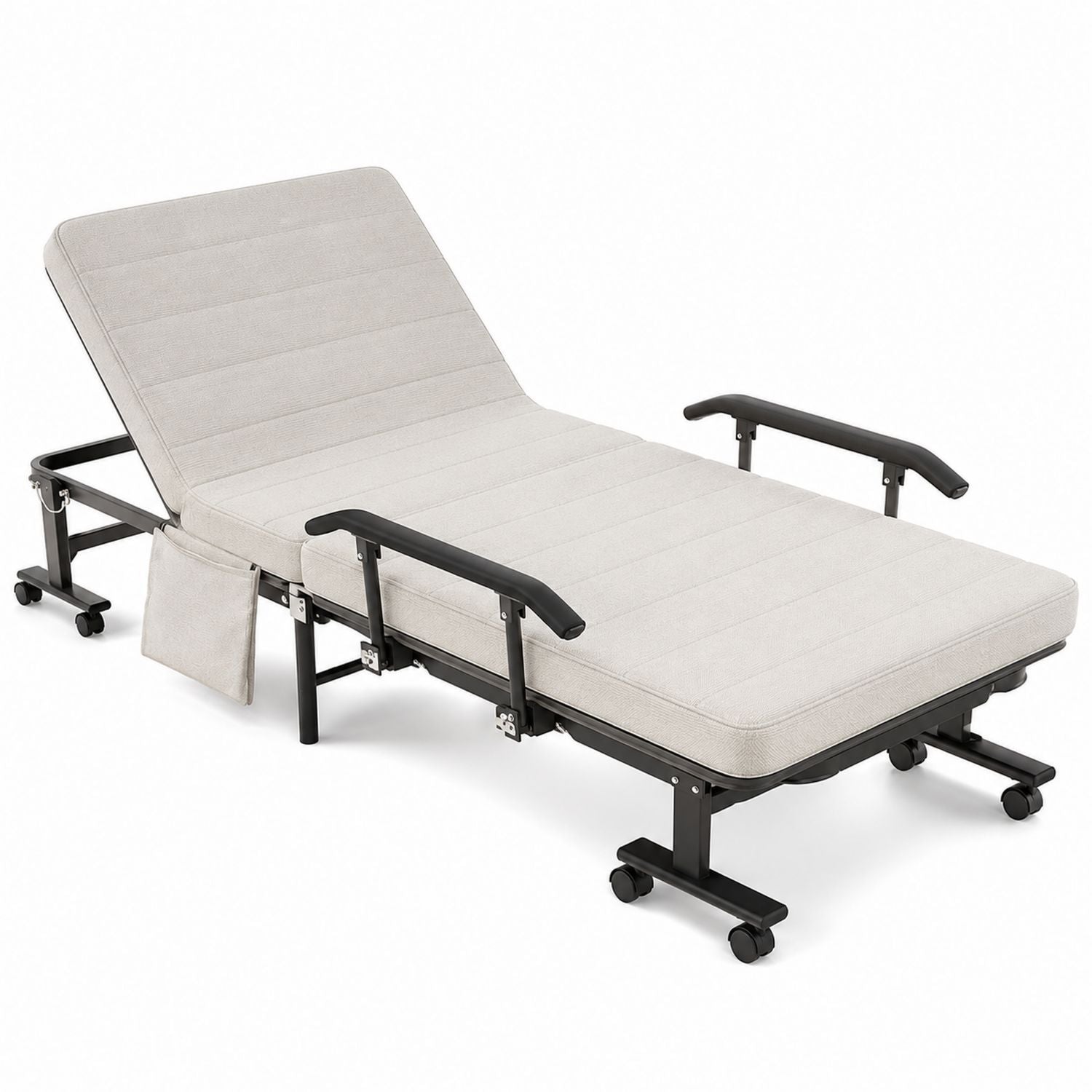 Adjustable Metal Daybed with Foam Mattress and Armrests, Light Gray