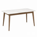 Rectangular Marble Top Dining Table with Solid Wood Legs