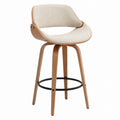 Bar Stool with Bent Wood Frame and Beige Fabric Seat