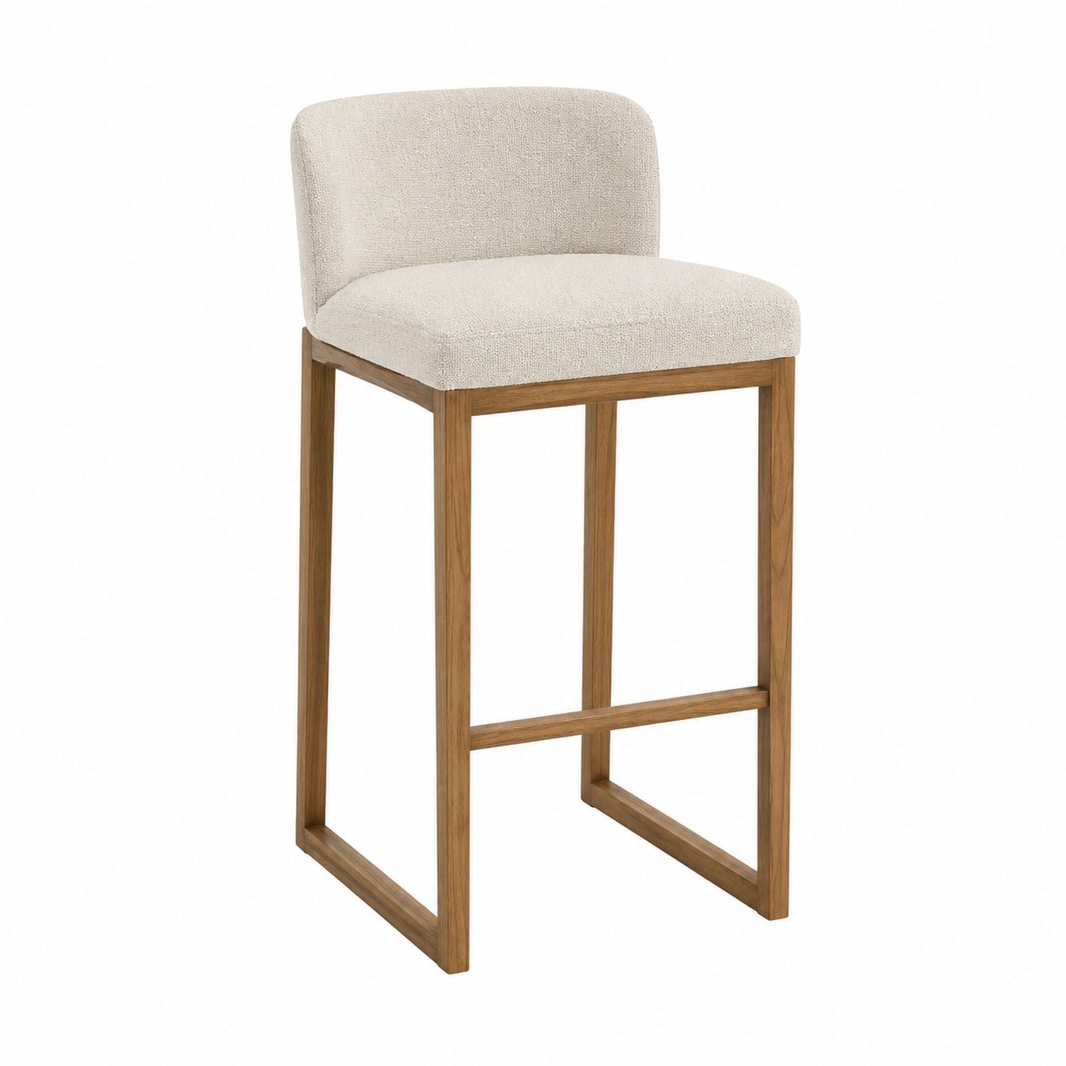 Wood Frame Upholstered Bar Stool with Beige Polyester Cushion 96cm High