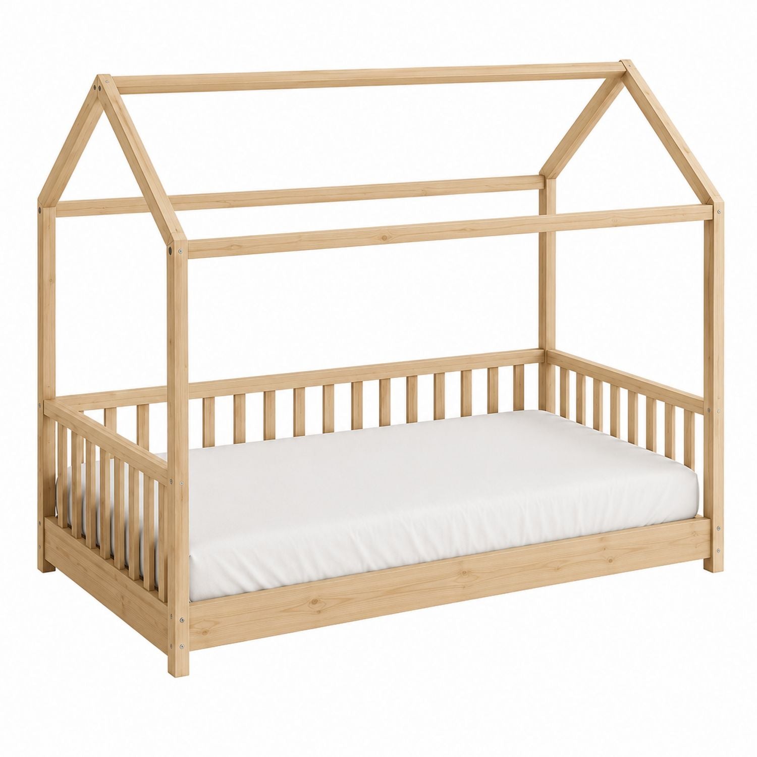 Pine Wood House Bed Frame Beige Twin Size