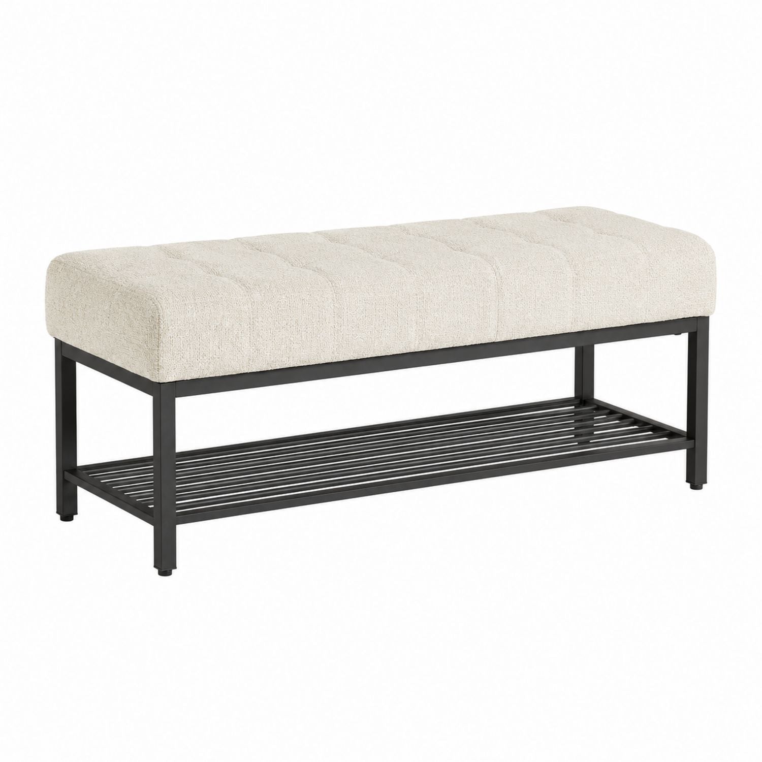 Beige Upholstered Bench with Metal Frame 120cm