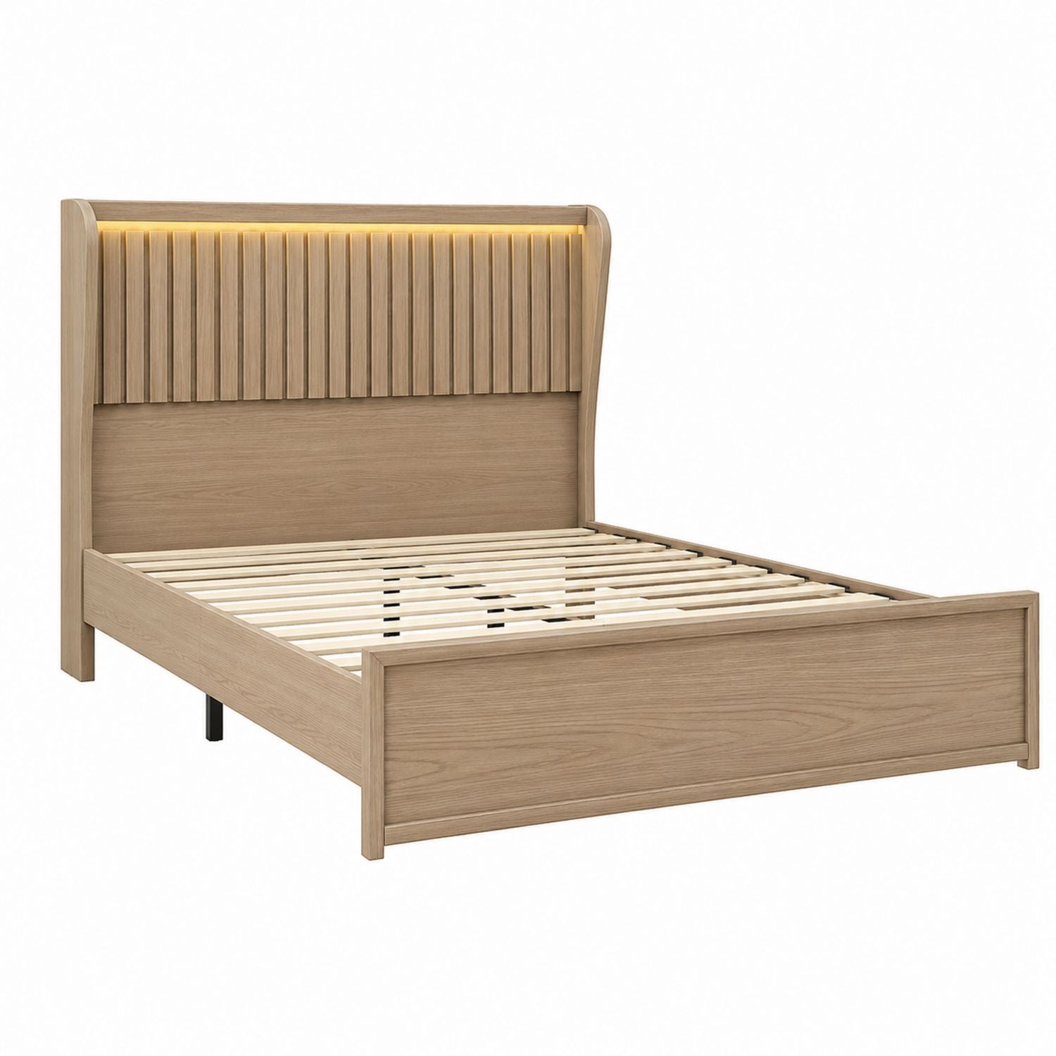 Wood Queen Size Bed Frame with LED Headboard