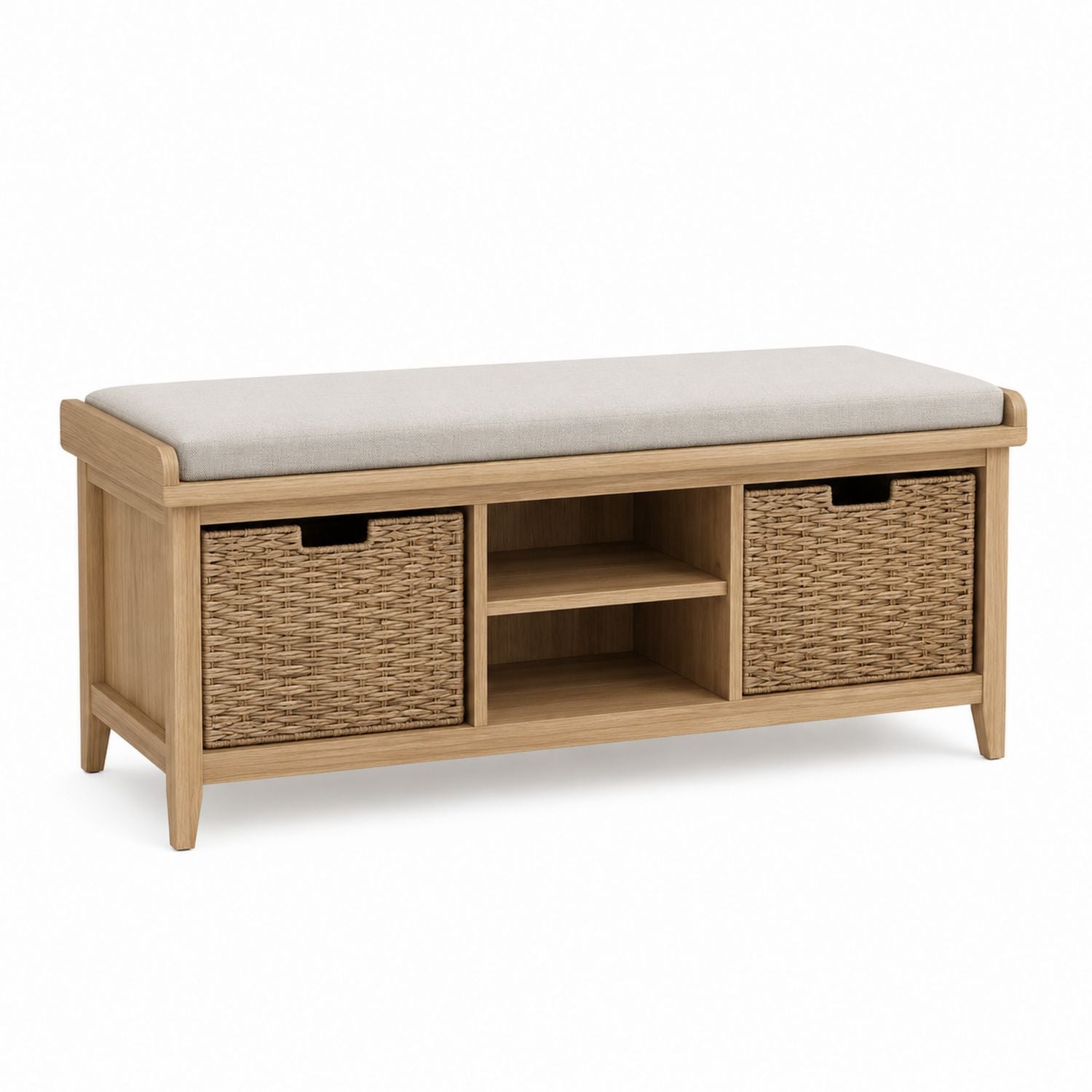 Wood Storage Bench with Cushion Light Brown 120cm