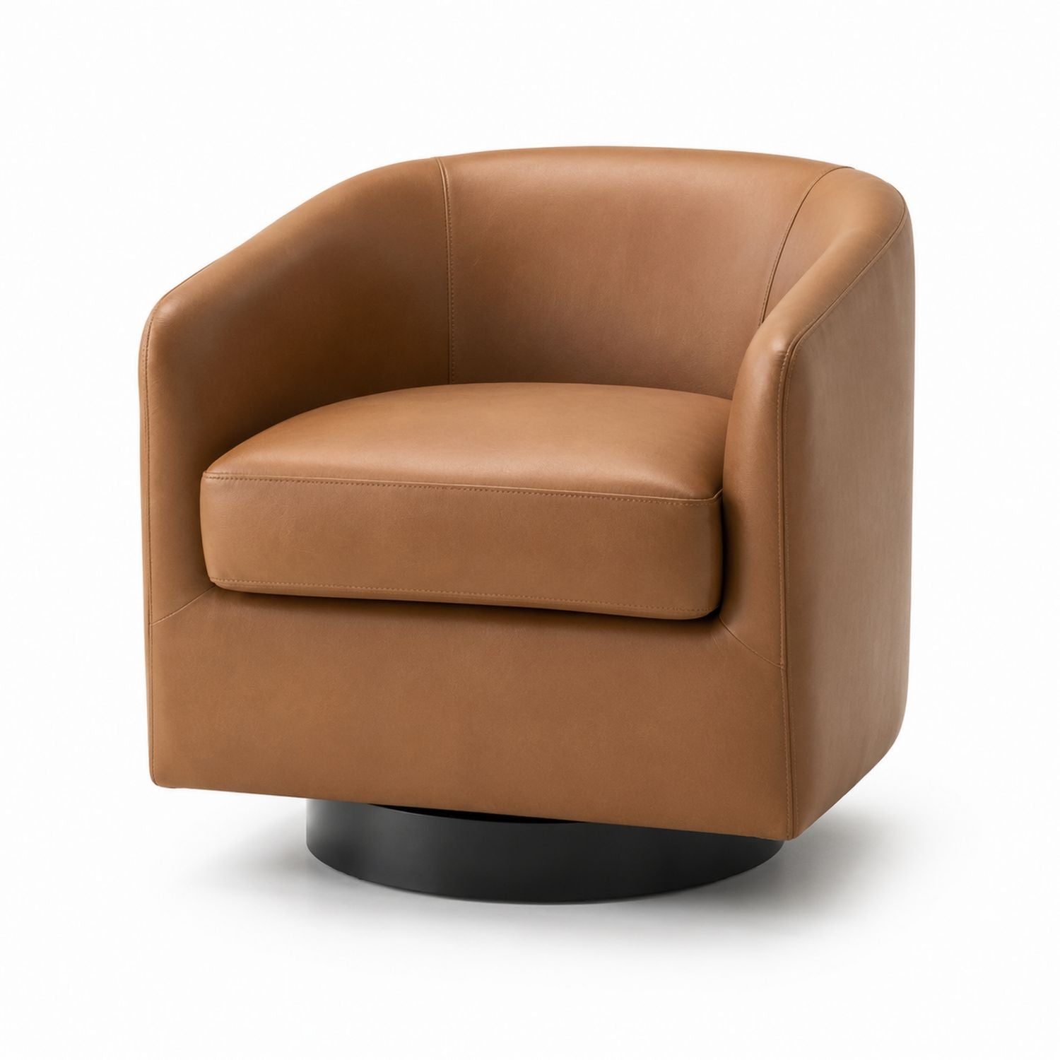 Swivel Barrel Chair Genuine Leather Brown