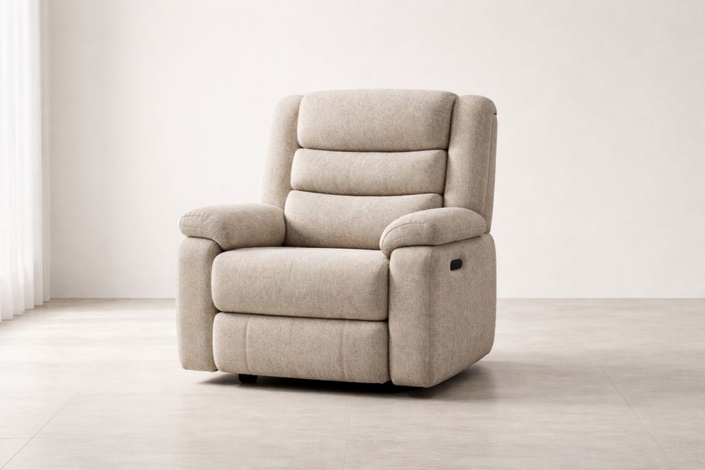Beige Fabric Recliner Chair with Padded Armrests