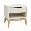 Wood Nightstand with Single Drawer and Open Shelf Beige