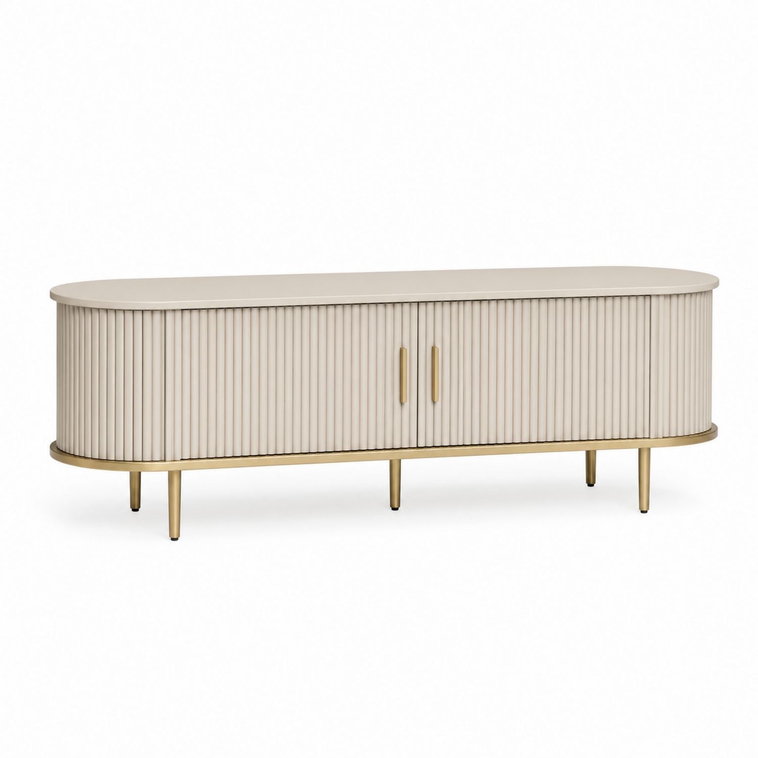 Oval Beige MDF and Particleboard TV Stand with Gold Steel Legs 180cm