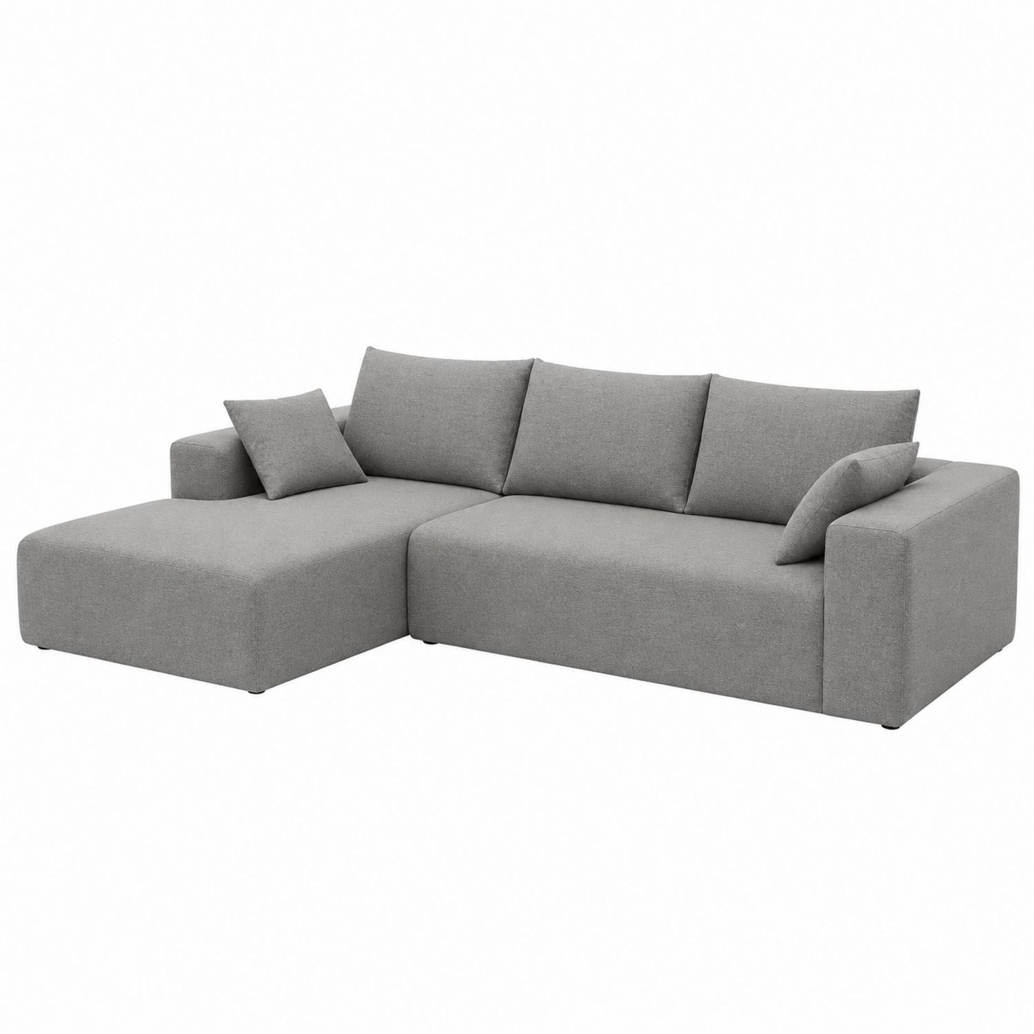 Grey Polyester L-Shaped Sectional Sofa with Cushions