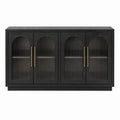Black Wood Sideboard with Fluted Glass Doors and Brass Handles 160cm