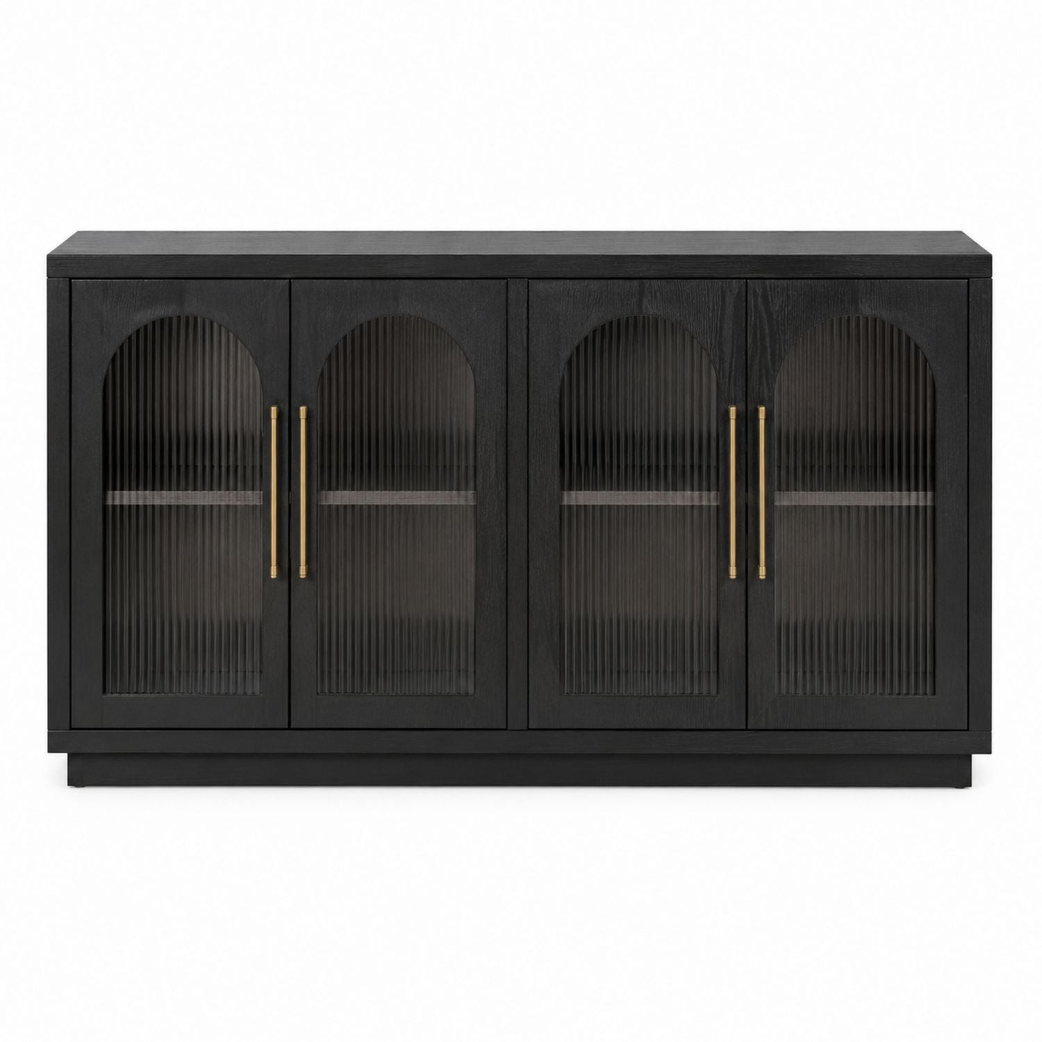 Black Wood Sideboard with Fluted Glass Doors and Brass Handles 160cm